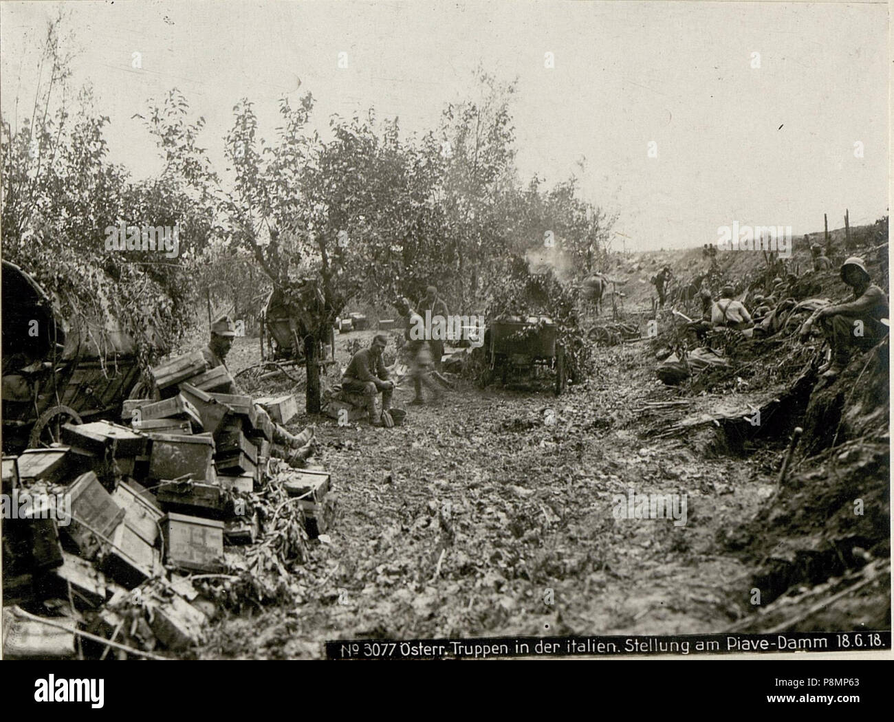 592 Österr. Truppen in Italien. Stellung am Piave-Damm 18.6.18. (BildID) 15619913 Stockfoto