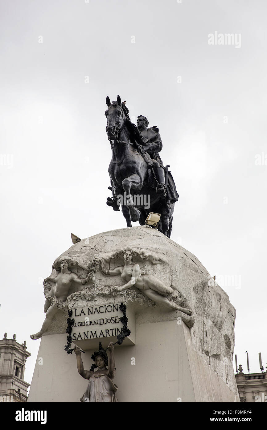 Detail von General José de San Martin Reiterstatue von Mariano Benlliure in Lima, Peru Stockfoto