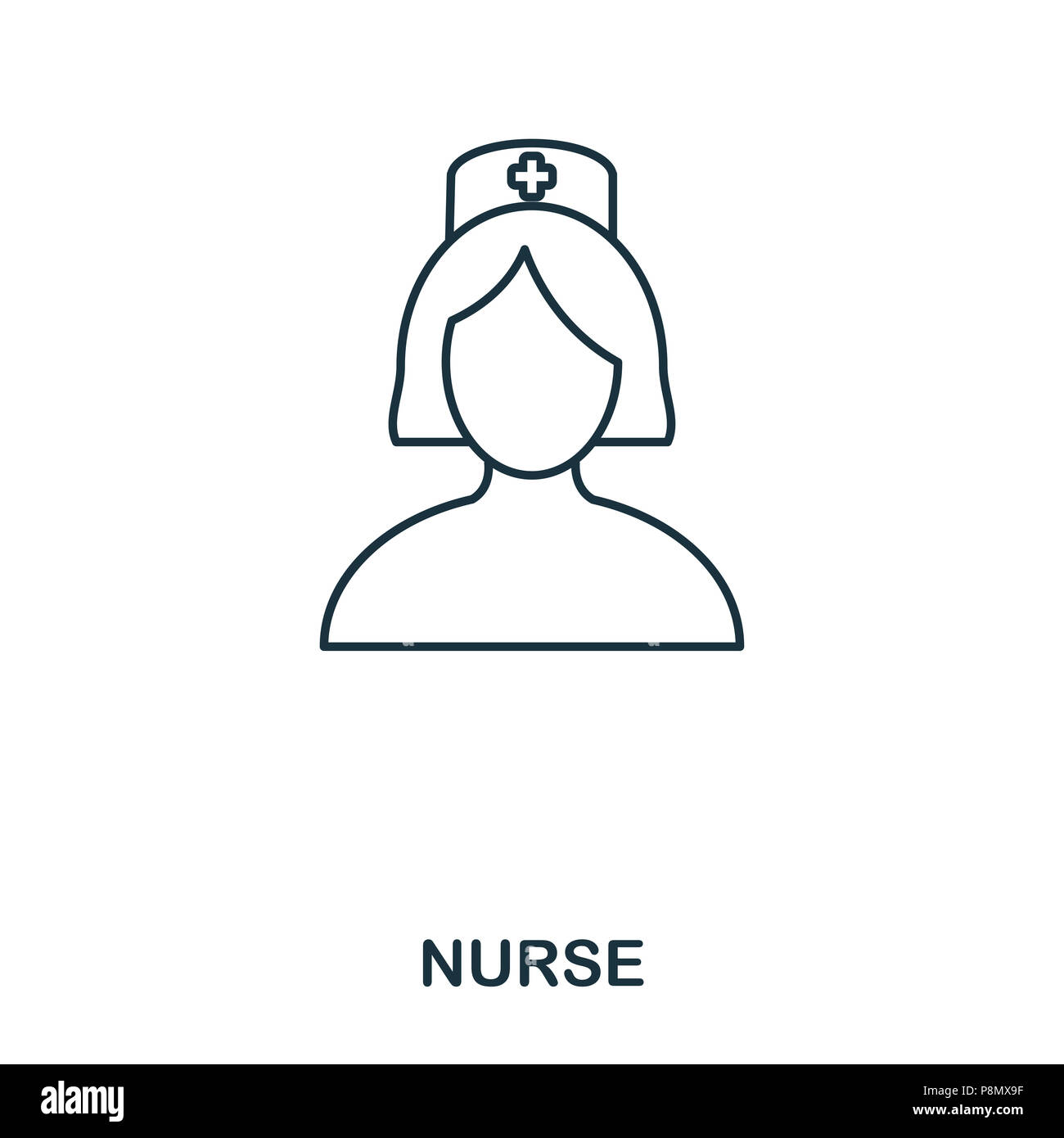 Krankenschwester Symbol. Outline style Icon Design. UI. Abbildung: Krankenschwester Symbol. Piktogramm isoliert auf Weiss. Fertig in web design, Apps, Software zu verwenden, drucken Stockfoto