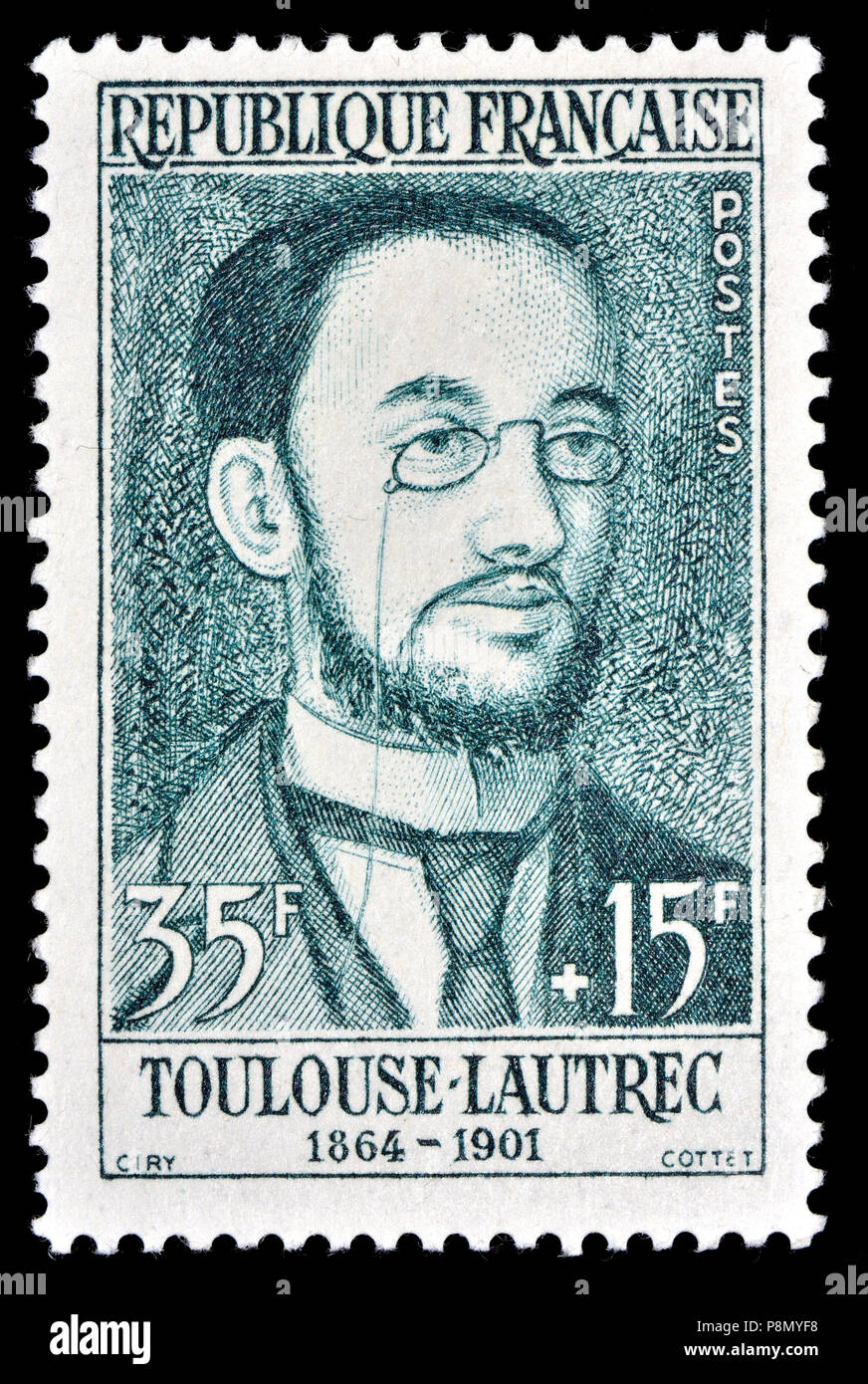 Französische Briefmarke (1958): Henri de Toulouse-Lautrec (Henri Marie Raymond de Toulouse-Lautrec-Monfa: 1864-1901) Französische Post-Imressionist artist Stockfoto