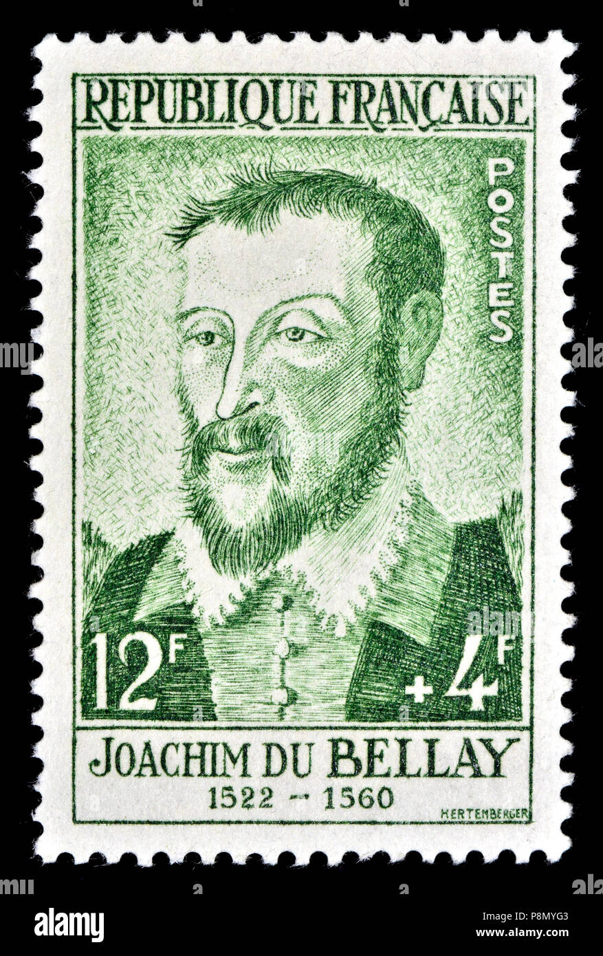 Französische Briefmarke (1958): Joachin de Bellay (1522-1560), französischer Dichter, Kritiker und Mitglied der Pléiade (Gruppe der 16 französischen Renaissanc Stockfoto