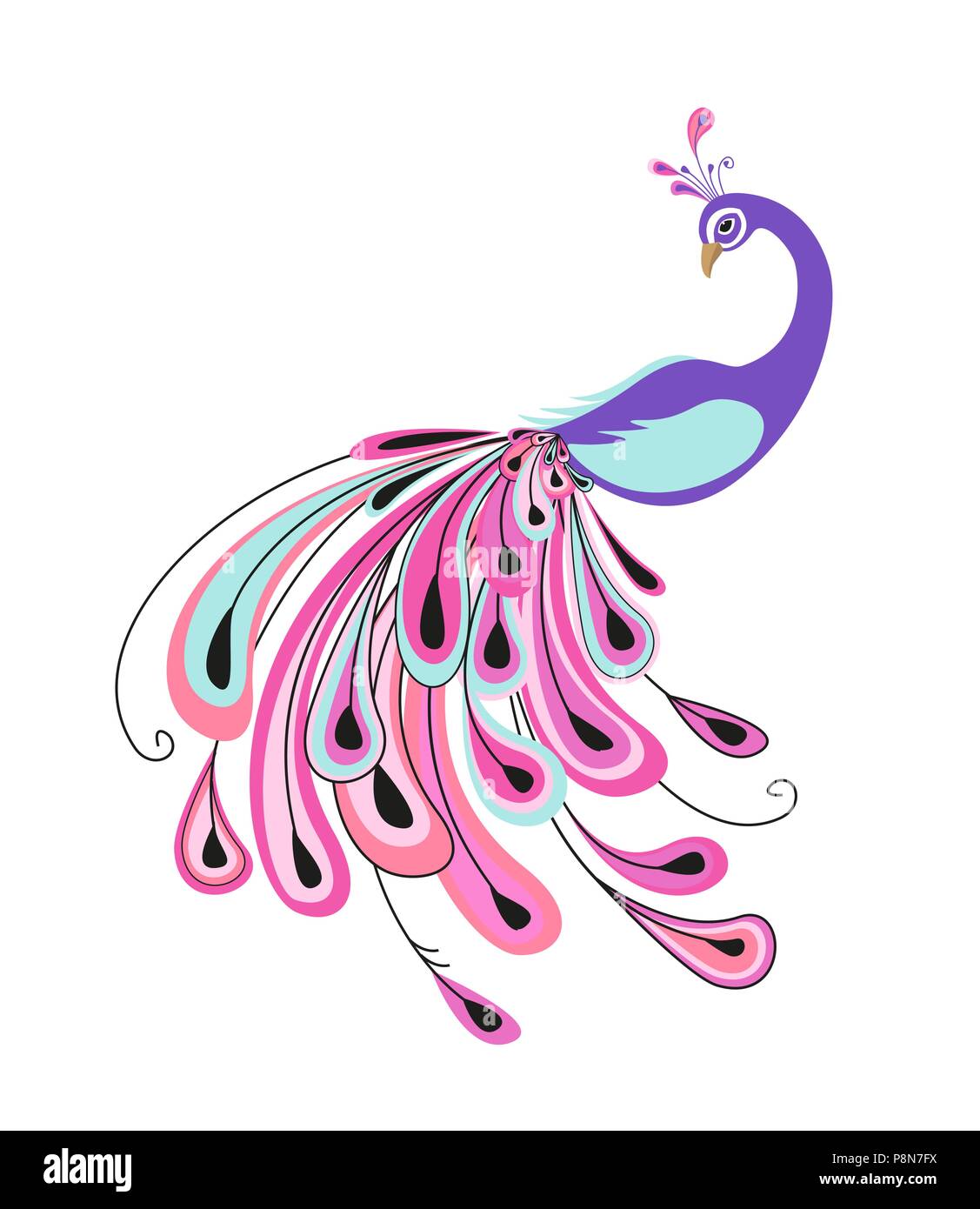 Vector Illustration der Pfau. Hintergrund mit Vogel- und Farbe Federn Stock Vektor