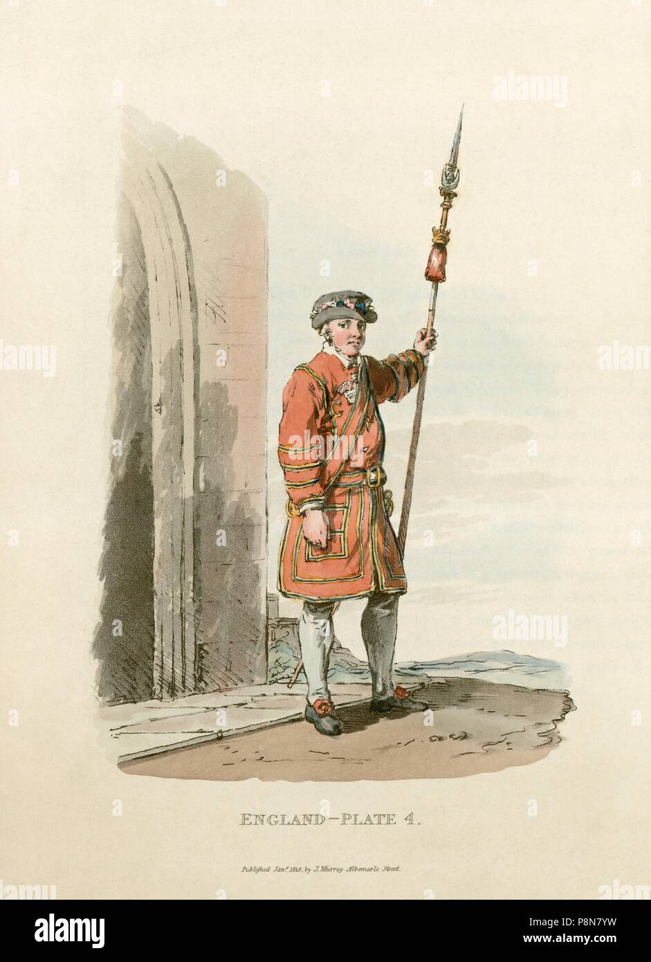 Yeoman der Wache, St. James's Palace, Westminster, London, 1813. Artist: Unbekannt. Stockfoto