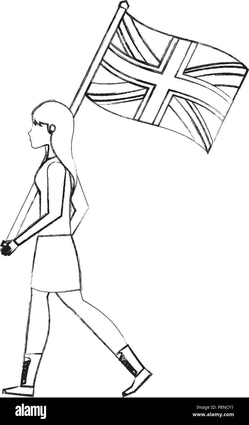 Frau mit Flagge in der Pole von Großbritannien isolierten Symbol Vektor illustration Design Stock Vektor