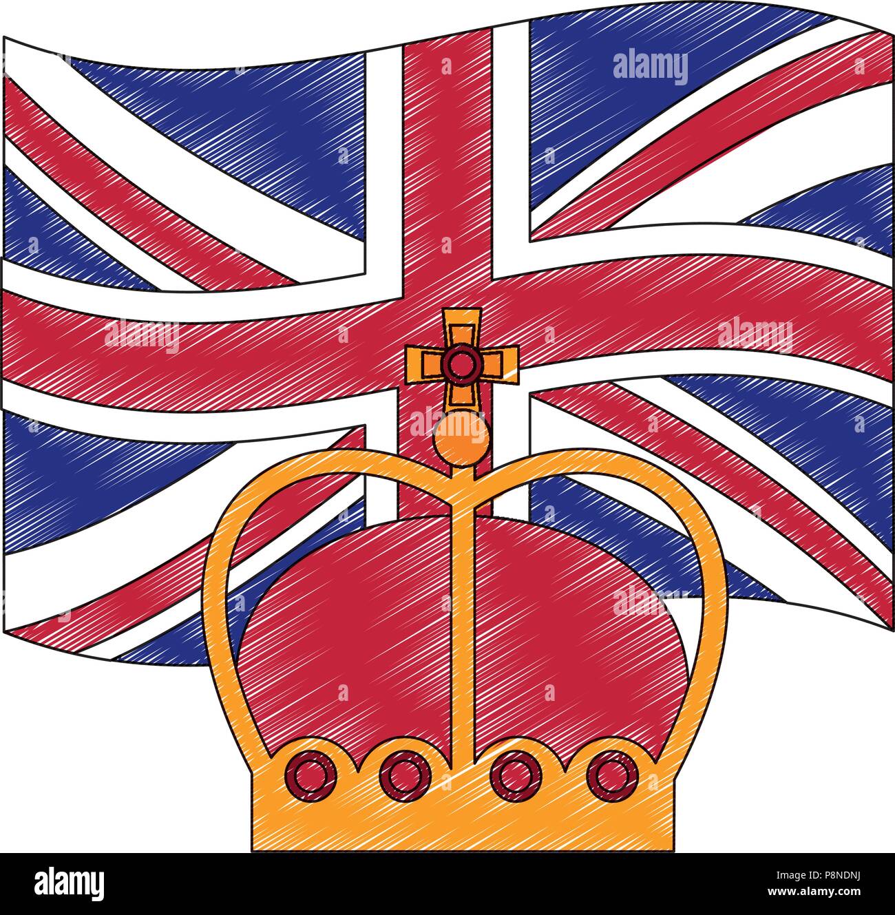 Flagge Großbritannien mit König Krone Symbol Vektor illustration Design Stock Vektor