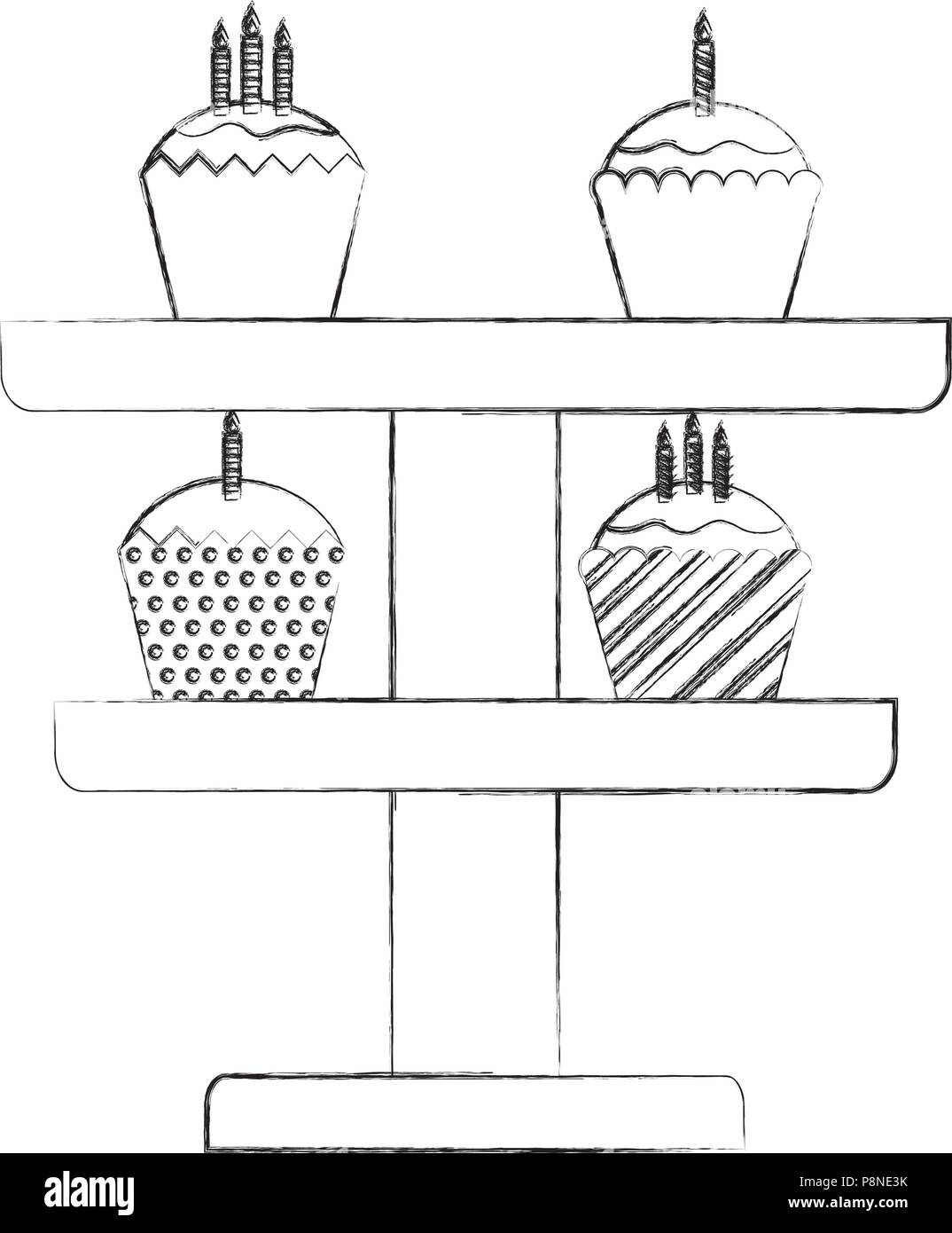 Süße Muffins in Rack Geburtstagsfeier Vector Illustration Stock Vektor