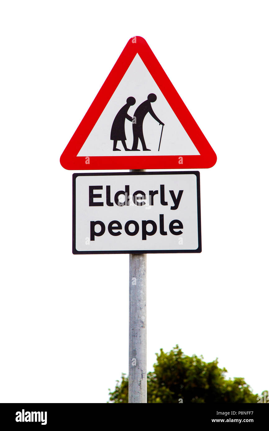 Ältere Menschen Straße Warnschild Stockfoto