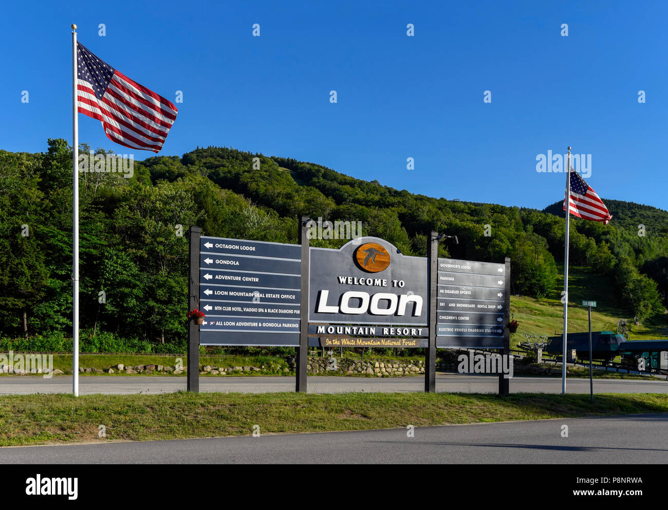 Zu Loon Mountain Resort Zeichen, Lincoln, New Hampshire Willkommen Stockfoto