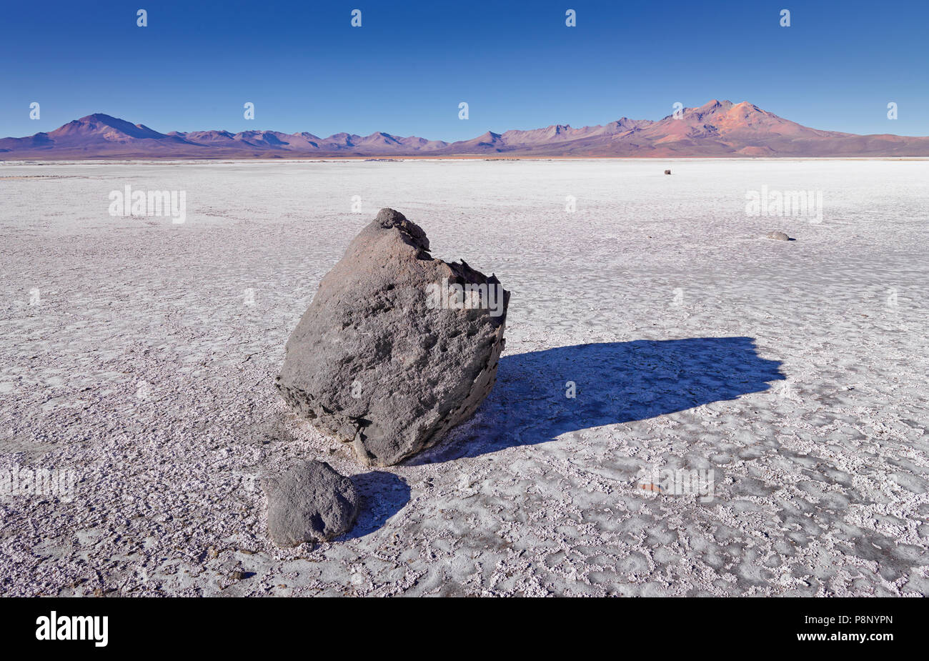 Vulkanische Bombe auf dem saltflat der Salar de Surire Stockfoto