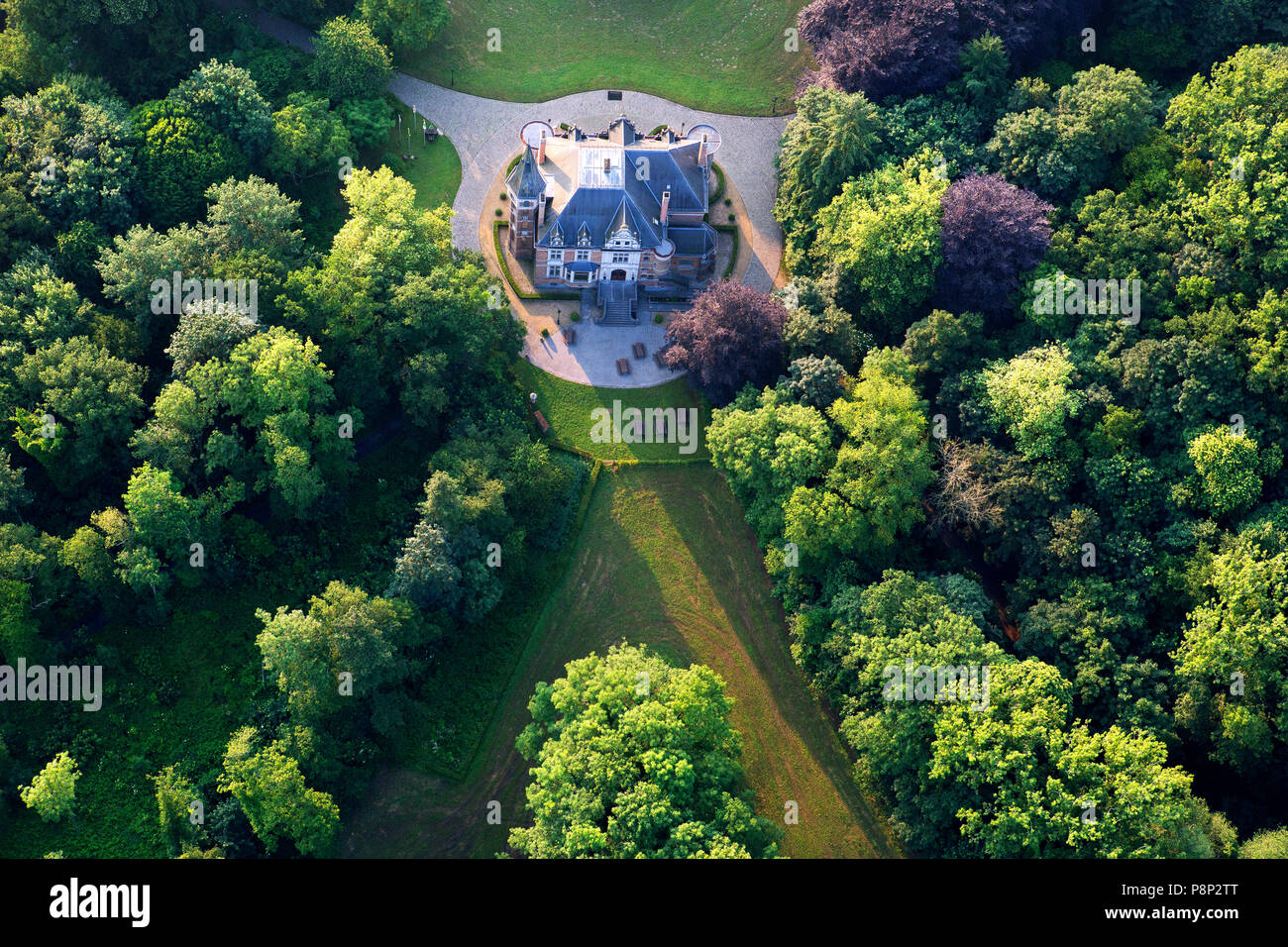Luftbild des Schlosses Blankaart Stockfoto