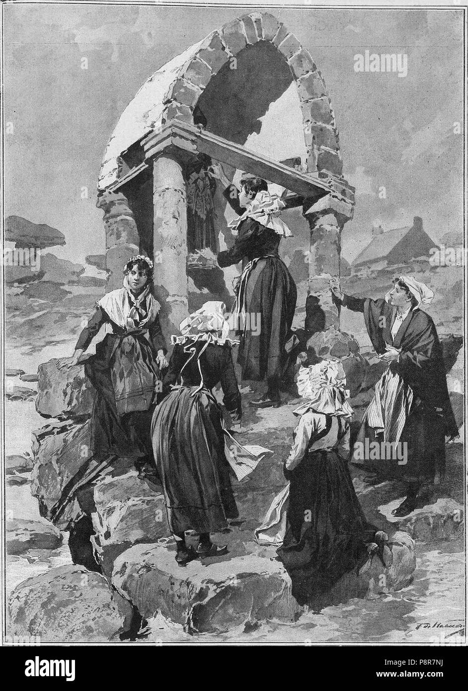 354 Jóvenes que acuden a visitar ein San Guirec El Día de Santa Catalina para conseguir un marido antes de terminar El año Stockfoto