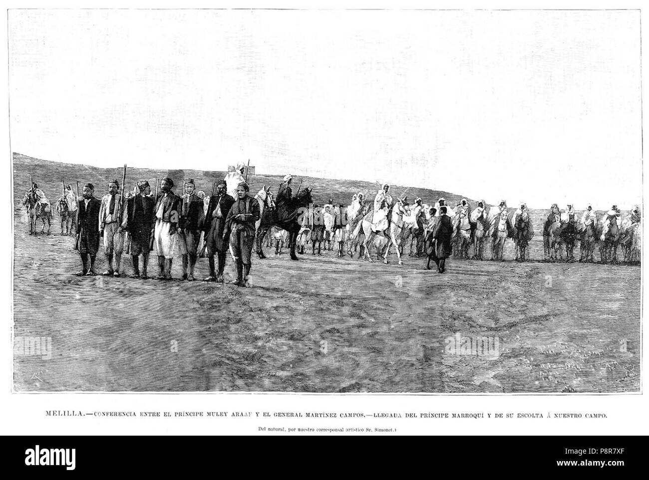 83 Conferencia entre El Príncipe Muley Araaf y el general Martínez Campos, llegada del Príncipe marroquí y de su escolta a nuestro Campo, Melilla Stockfoto