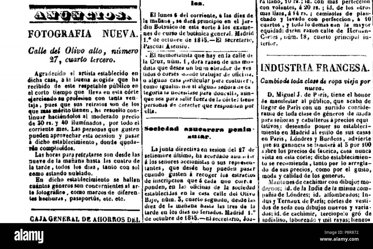 . 115 Diario de avisos de Madrid. 4-10-1845 Stockfoto