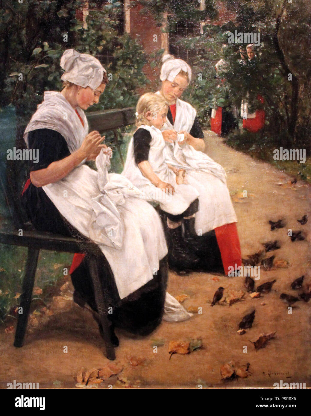 402 1885 Liebermann Amsterdamer Waisenmädchen im Garten anagoria Stockfoto