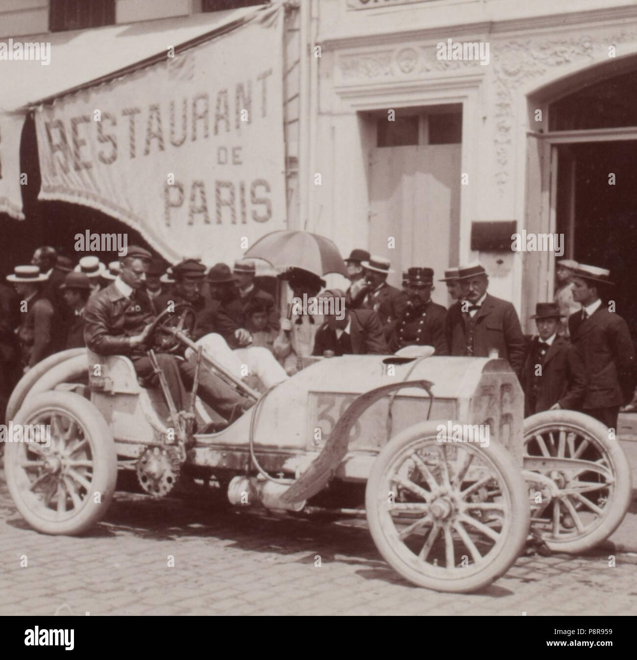 [Sammlung Jules Galan. / Sportliche]: T.21. Année 1903/Jules Beau: F. 43 v. [Paris - Bordeaux]; 444 Otto Hieronimus au Paris-Madrid 1903 (Mercedes numéro 36) Stockfoto