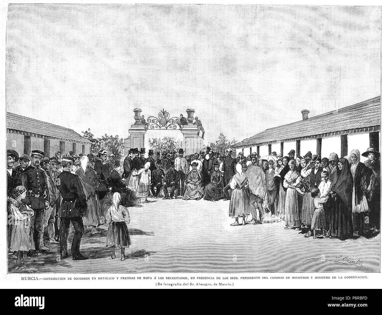 431 Murcia, distribución de socorros en metálico y prendas de Ropa ein Los necesitados, de Comba Stockfoto