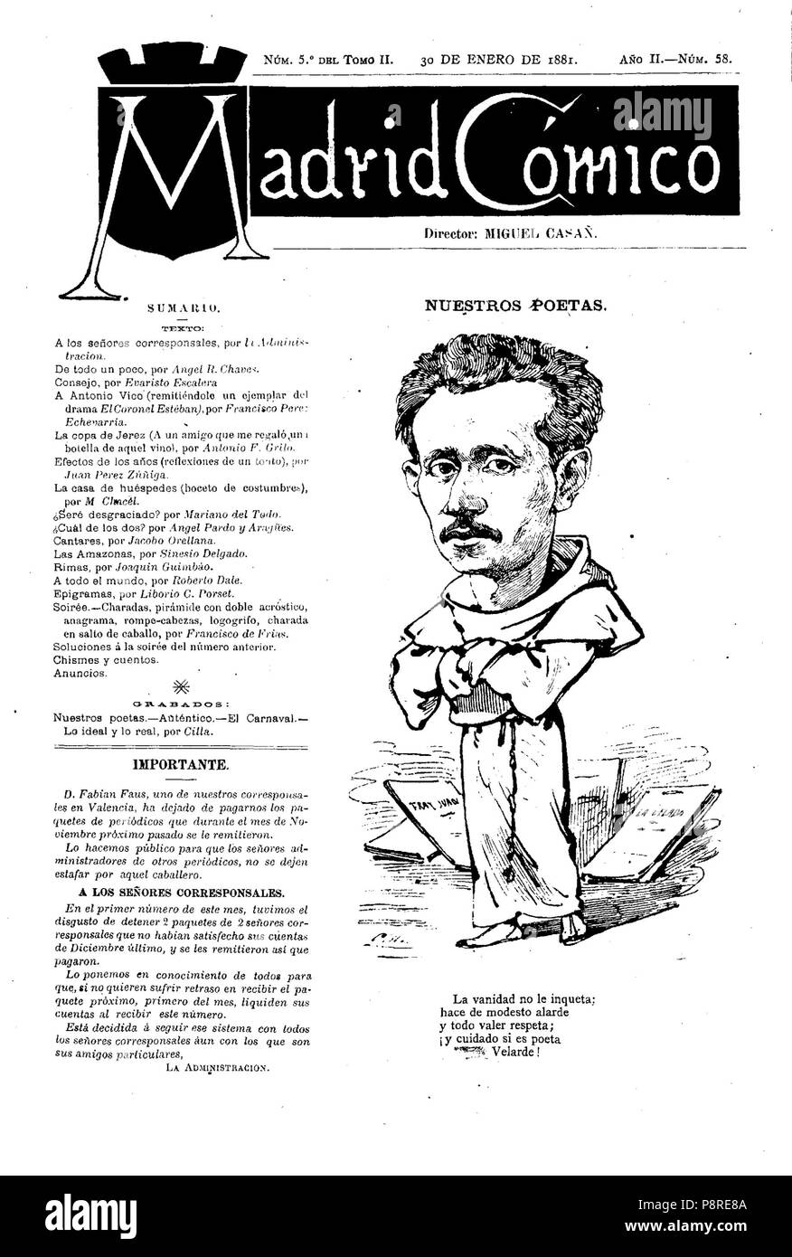 10 1881-01-30, Madrid Cómico, José Velarde, Cilla Stockfoto