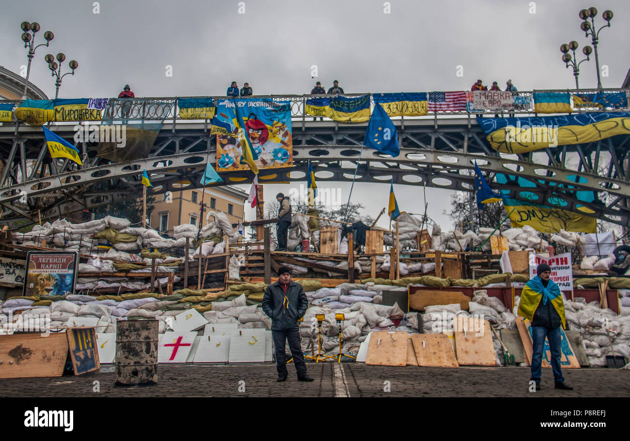 Kiew, Ukraine - die Euromaidan Revolte begann im November 2013, und der Konflikt ist noch nicht vorbei. Hier vor allem einige Bild jener Tage genommen Stockfoto