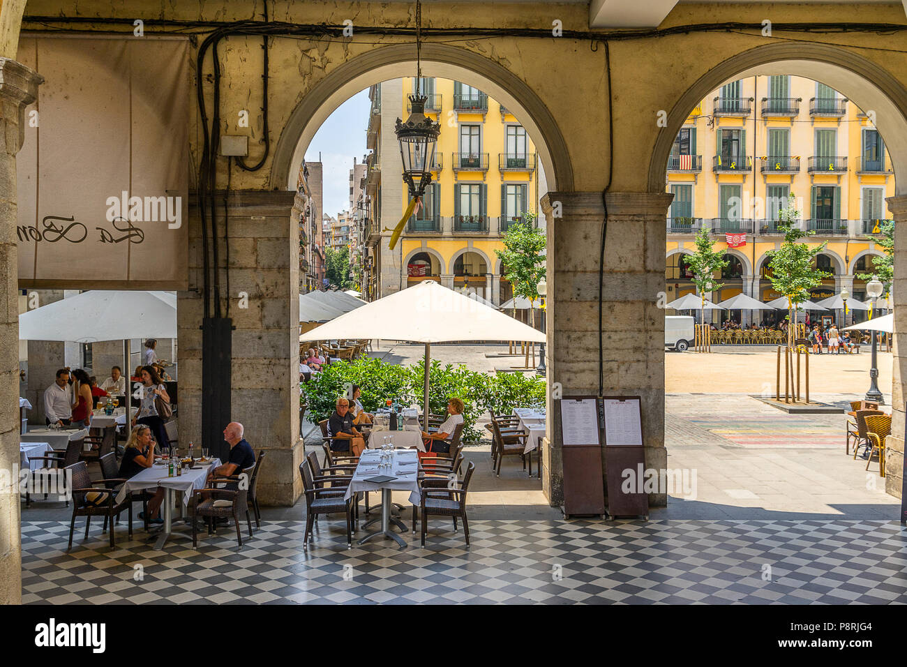 Platz der Unabhängigkeit in Girona-Katalonien-Spanien Stockfoto