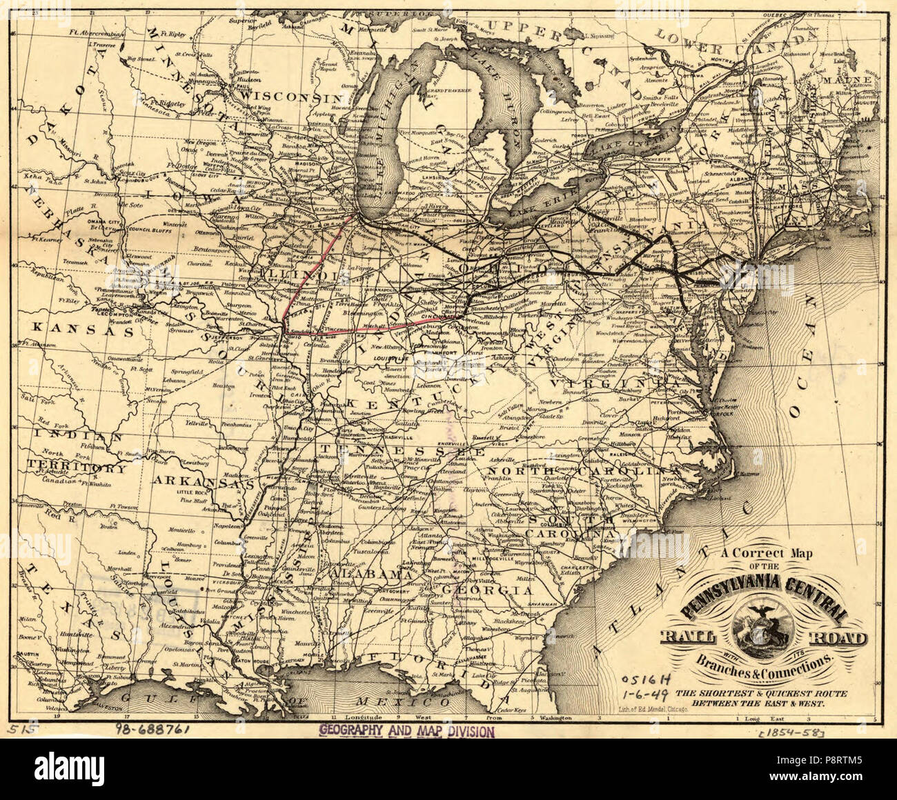 Eine richtige Karte der Pennsylvania zentrale Rail Road mit ihren