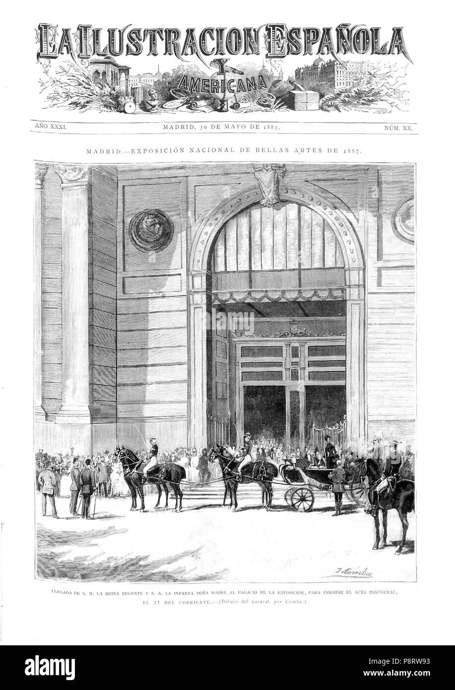 10 1887-05-30, La Ilustración Española y Americana, Llegada de la Reina Regente y la Infanta Isabel al Palacio de la exposición para presidir El acto Eröffnungs, Comba, Rico Stockfoto