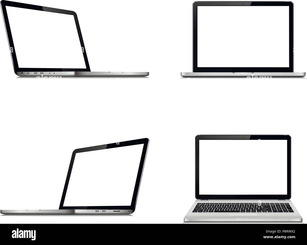 Laptop Bildschirm mockup mit Perspektive, nach oben und von Vorne. Der Vektor Laptops mit leeren Bildschirm auf weißem Hintergrund. Stock Vektor