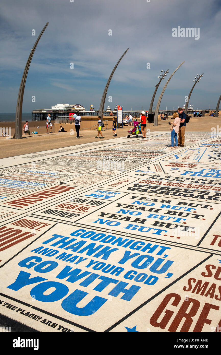 Großbritannien, England, Lancashire, Blackpool Tower, der Promenade, Strand, Comedy Teppich, Komiker Stichworte und Zitate Stockfoto