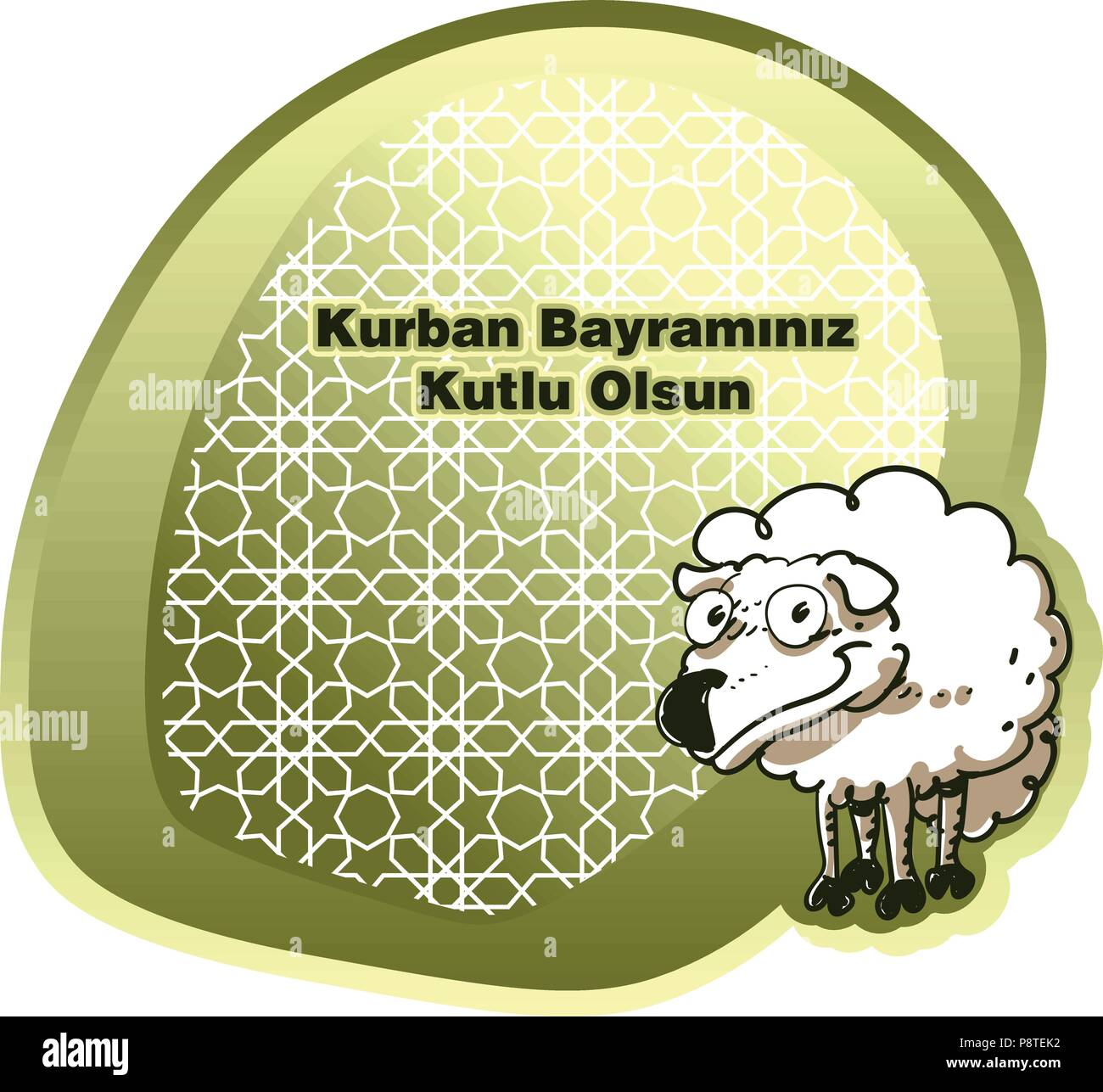 Eid Al Adha muslimischen heiligen Opfer festival Grüße mit türkischen Worte "kurban bayramınız kutlu Olsun" Cartoon Stil Vector Illustration Stock Vektor