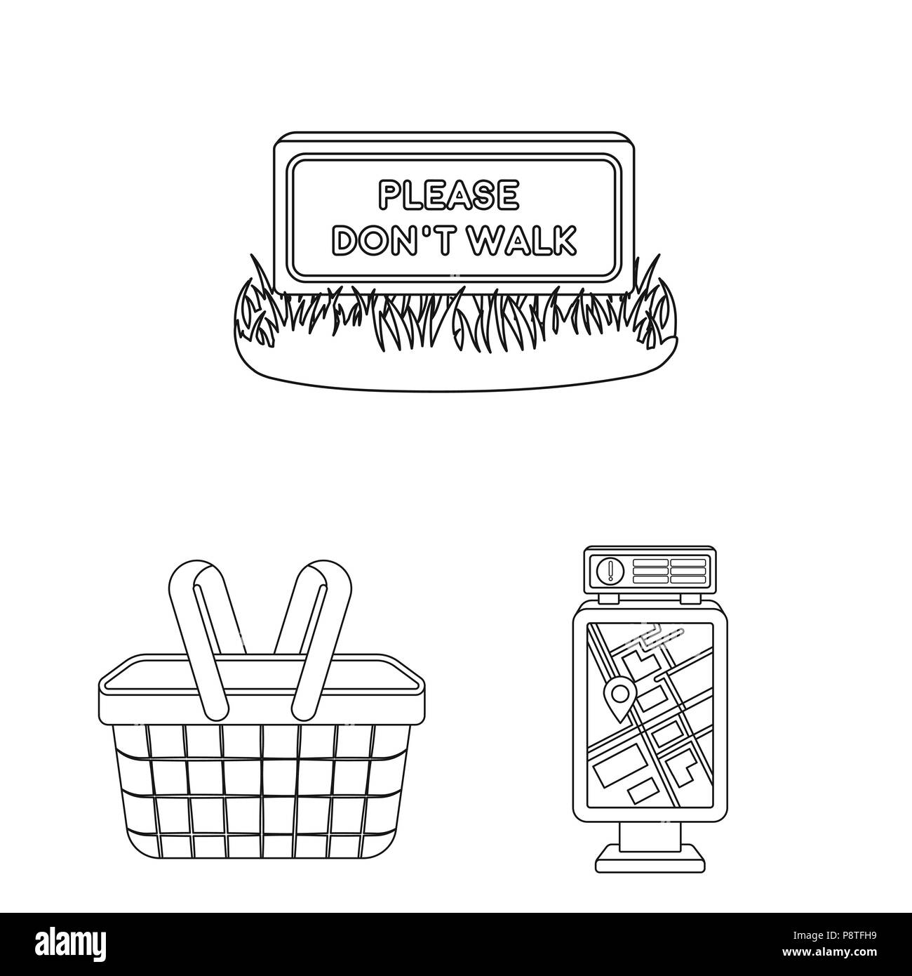 Park, Ausrüstung Gliederung Symbole im Set Sammlung für Design. Walking und Rest vektor Symbol lieferbar Abbildung. Stock Vektor