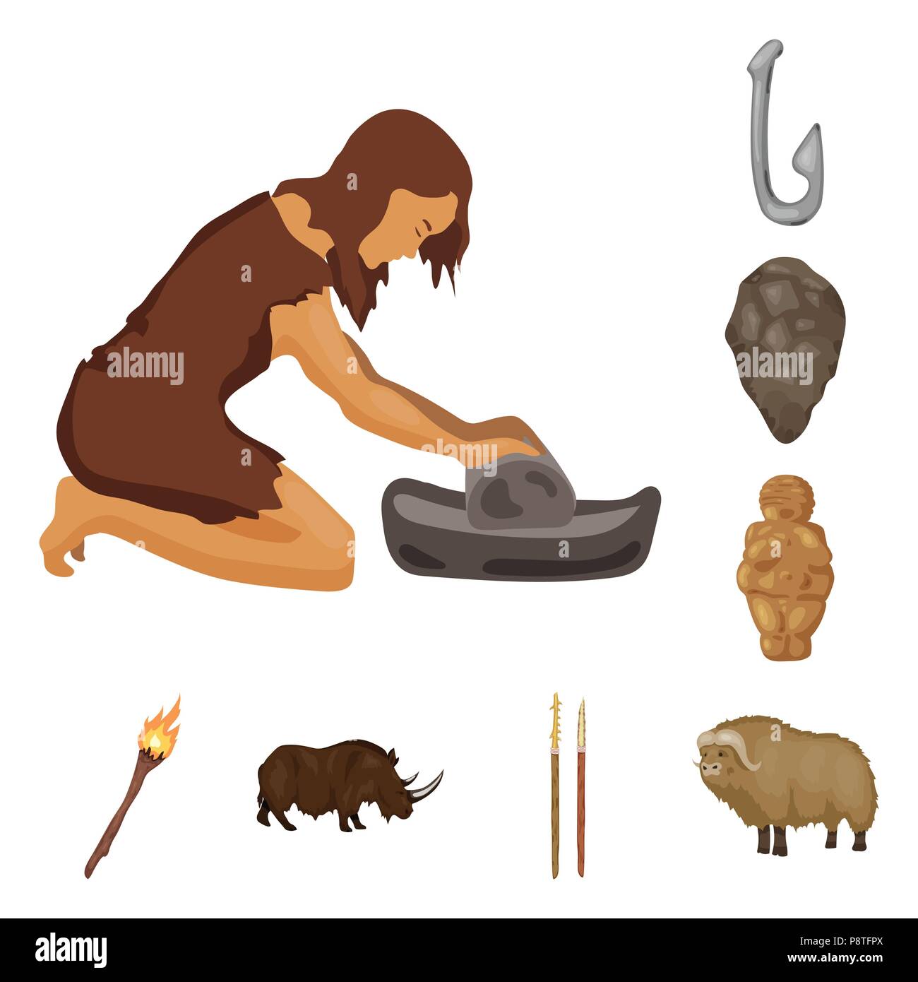 Das Leben in der Steinzeit cartoon Symbole im Set Sammlung für Design. Alten Leute vektor Symbol lieferbar Abbildung. Stock Vektor