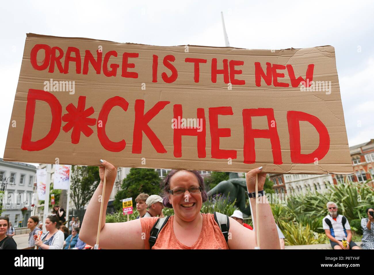 Birmingham, Großbritannien. 13. Juli 2018. Anti Trump Demonstranten in Victoria Square, Birmingham. Peter Lopeman/Alamy leben Nachrichten Stockfoto