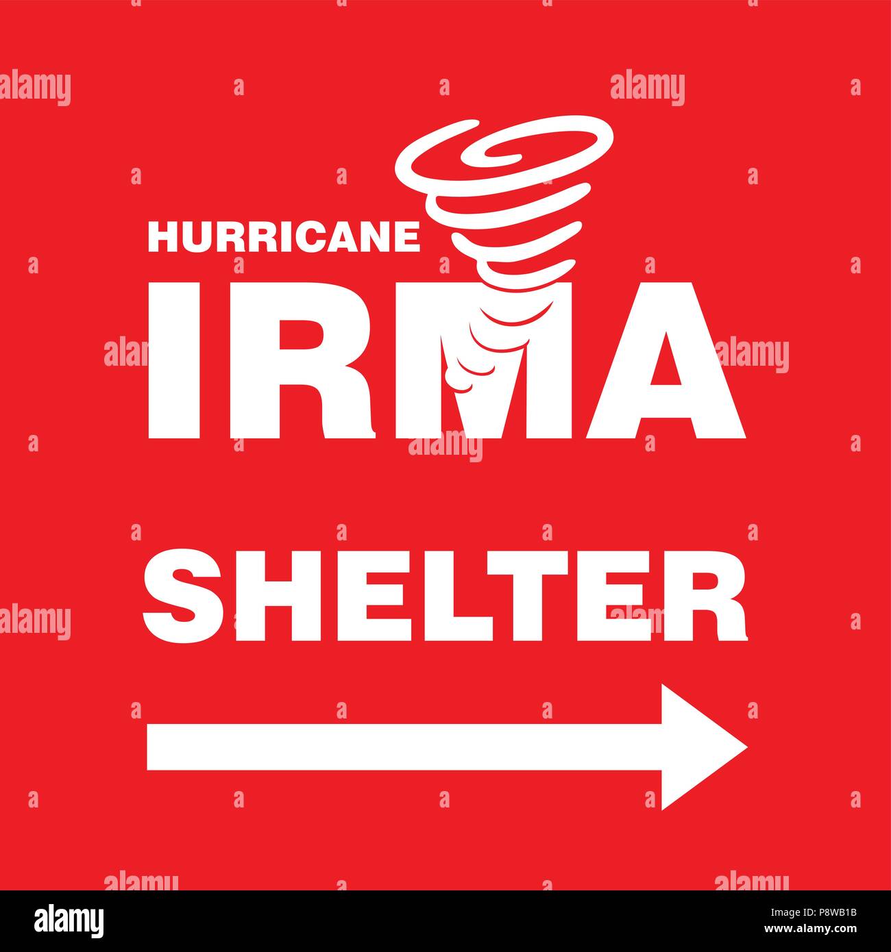 Hurricane Irma Tierheim Rechts rote Fahne. Hurricane Indikation. Grafik Banner von Hurrikan Warnung. Symbol, Zeichen, Symbol, Angabe der hurrica Stock Vektor