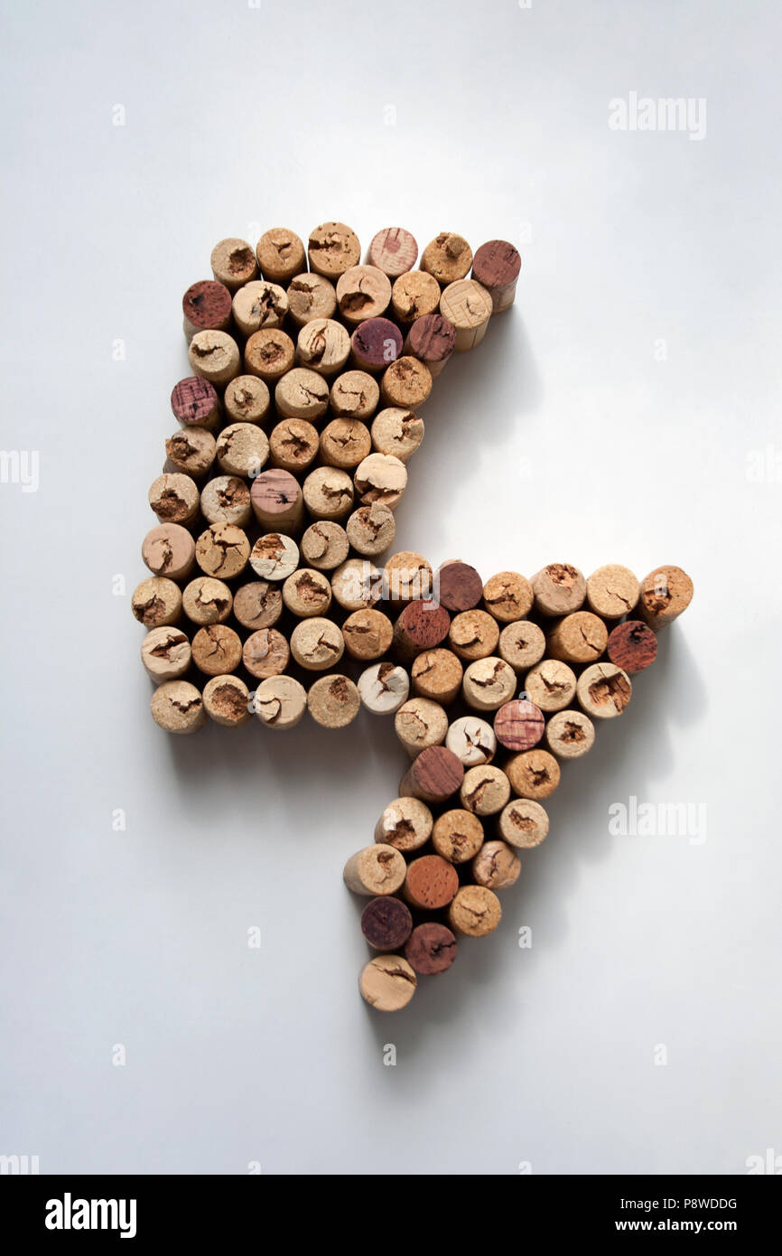 Weinkorken blitz Symbol auf weißem Hintergrund aus einem hohen Winkel anzeigen isoliert Stockfoto