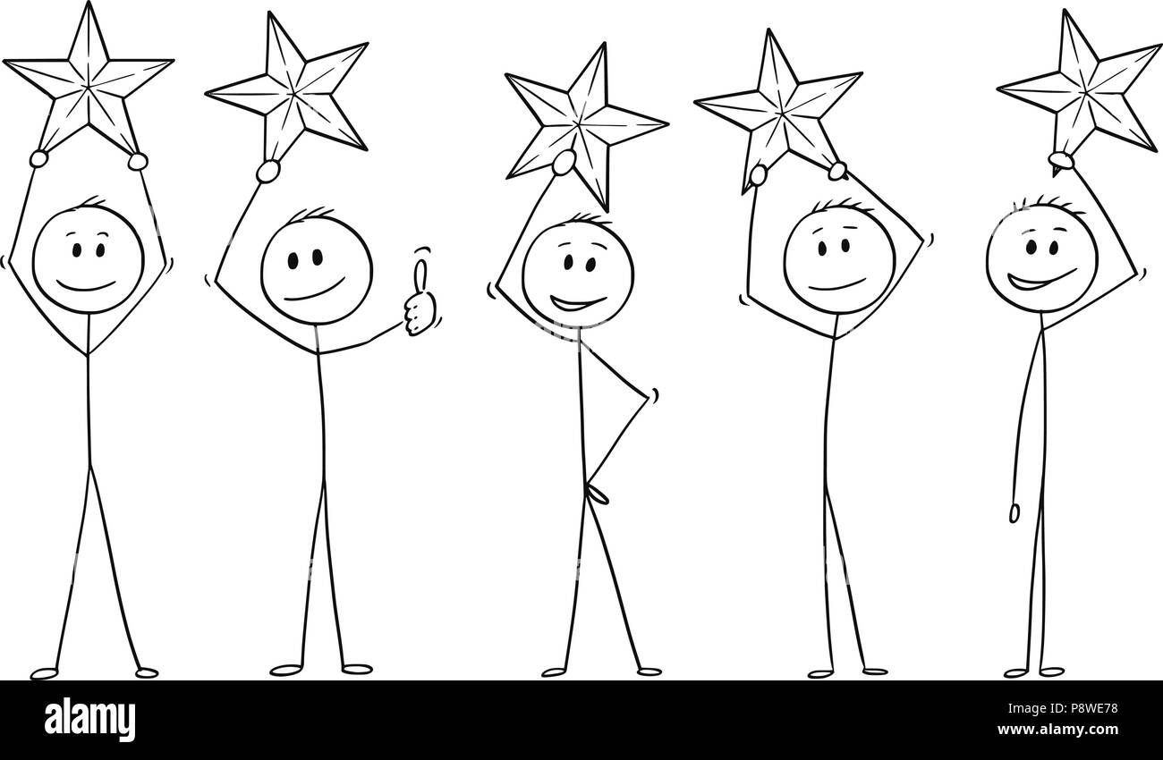 Cartoon von fünf Männern oder Geschäftsleute, die Sterne über den Köpfen Stock Vektor