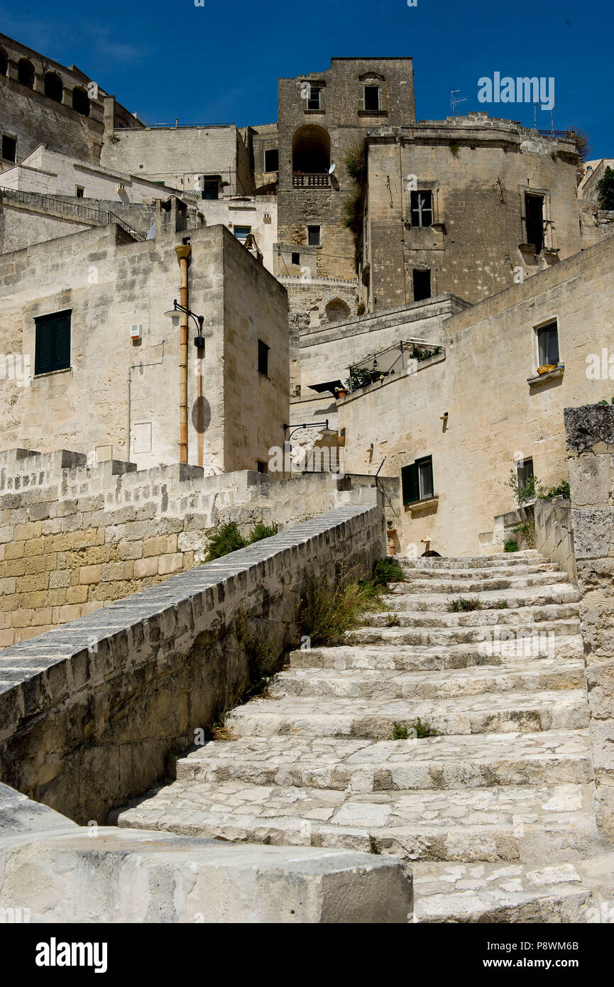 Italien, Basilicata, Potenza, historischen mittelalterlichen Zentrum, Häuser in den Bergen Tuffstein gebaut, genannt die Sassi von Matera, UNESCO-Weltkulturerbe, Typica Stockfoto