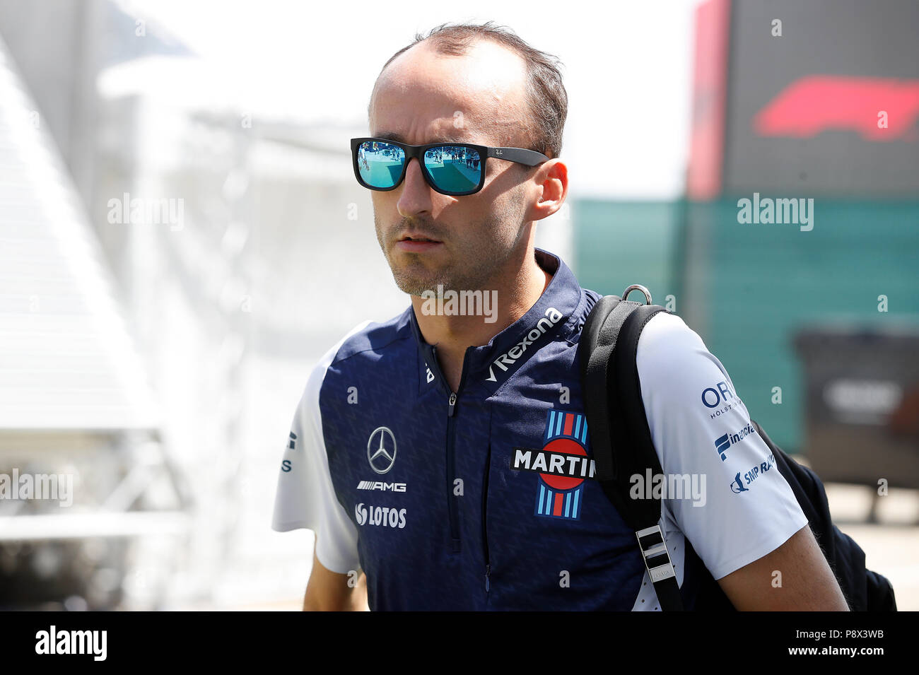Williams F1 finden Fahrer Robert Kubica auf paddock Tag des Grand Prix von Großbritannien 2018 in Silverstone Circuit, Towcester. Stockfoto