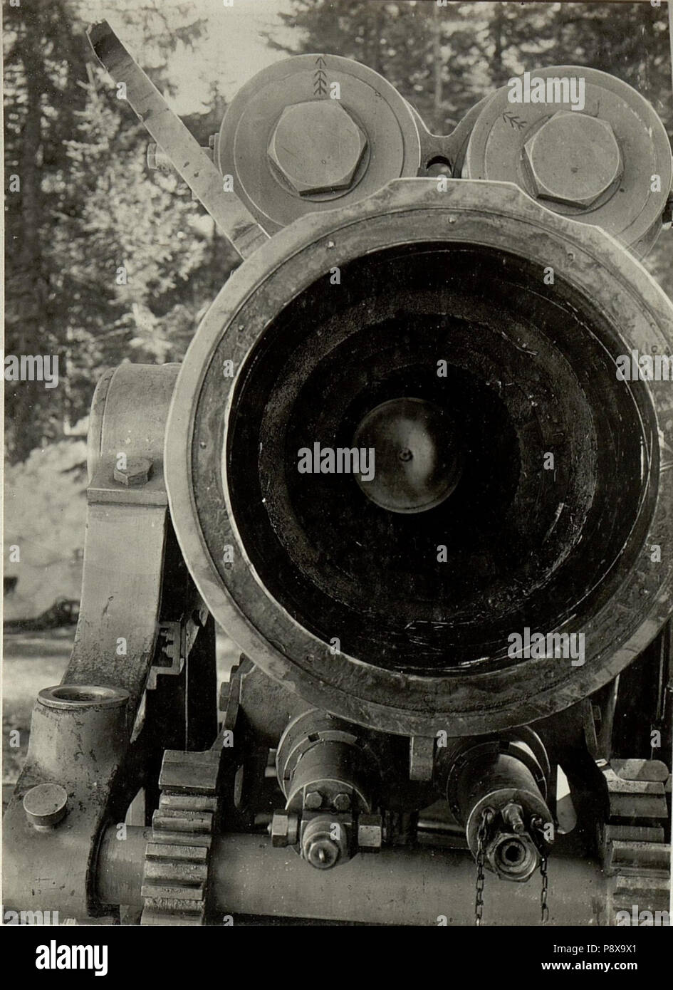 107 Der am 17. März 1916 durch Rohrabreissen unbrauchbar gewordene 30,5 cm Mörser. Blick in die Wiege zur abrissstelle. (BildID) 15468690 Stockfoto