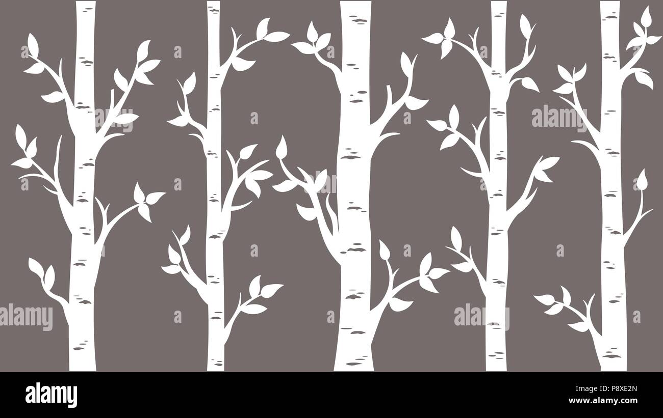 Birch Grove Hintergrund. Vektor Birke oder Aspen Bäume mit Laub. Muster für Laserschneiden oder Druck geeignet. Stock Vektor