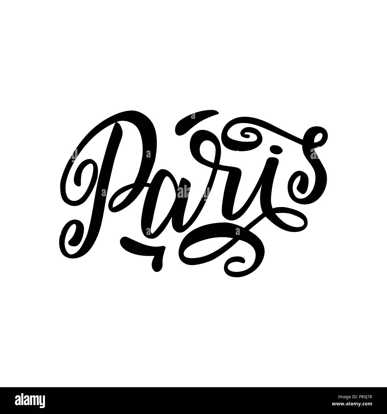 Stadt Logo auf weißem isoliert. Black Label oder Schriftzug. Vintage Abzeichen Kalligraphie in grunge Stil. Toll für T-Shirts oder Poster, Paris, Frankreich Stockfoto