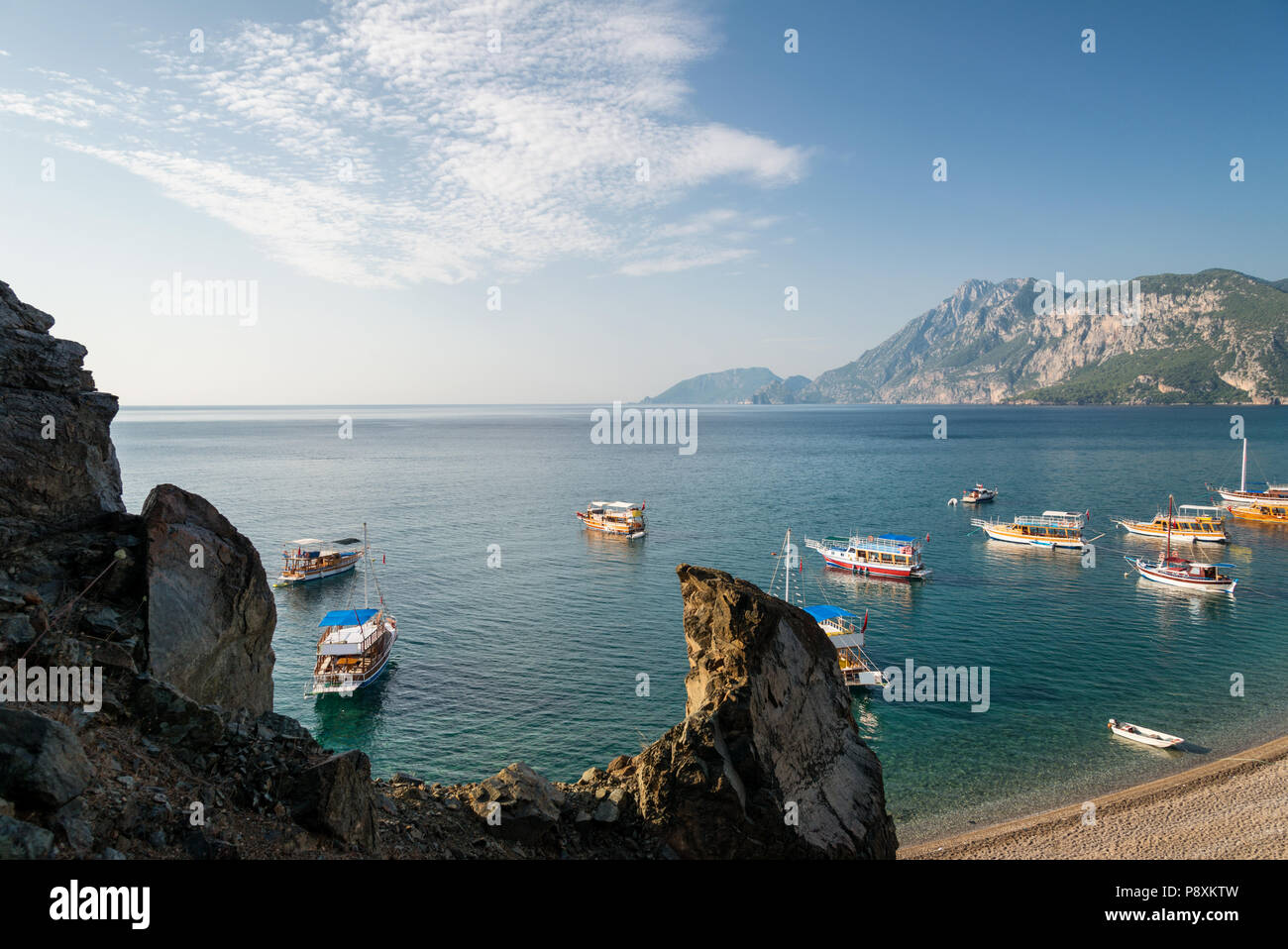 Panoramablick auf mediterrainean Küste, Cirali, Türkei Stockfoto