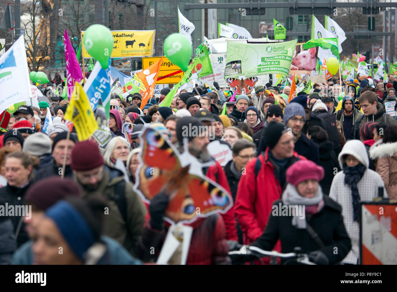 Berlin, Deutschland, Menschen an der Demo protestieren - Wir sind krank! Gegen die industrielle Landwirtschaft und Bienensterben. Stockfoto