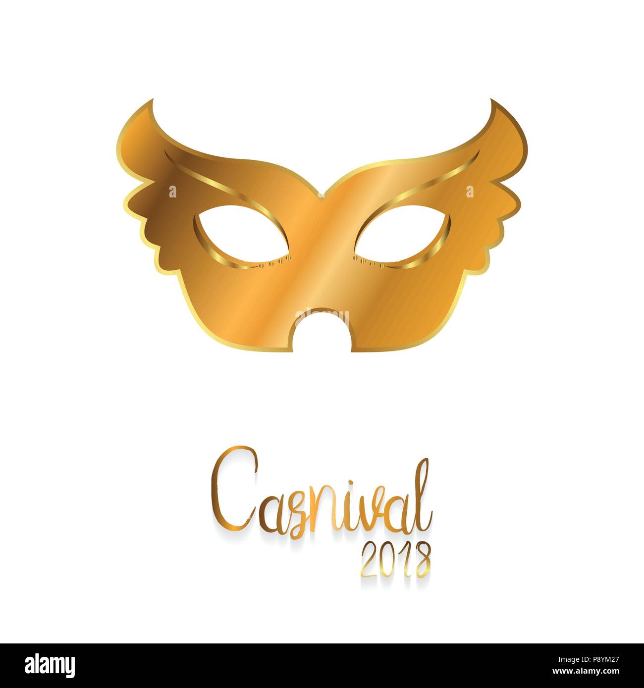 Gerne brasilianische Karneval Tag. Golden Karneval Maske und Typografie auf weißem Hintergrund. Für web design und Application Interface, auch nützlich für infog Stock Vektor