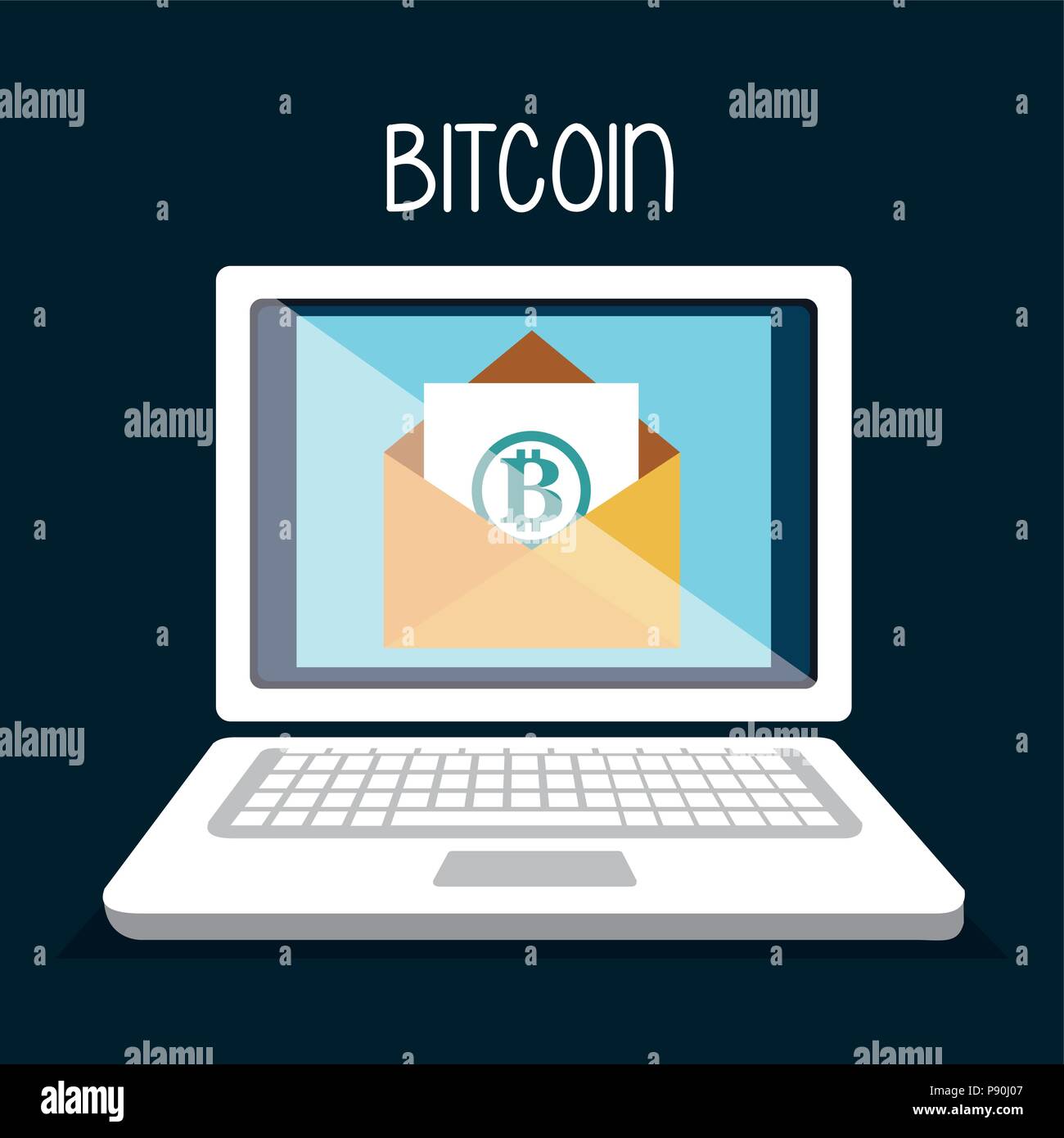 Bitcoin Geschäft mit Laptop Vector Illustration Design Stock Vektor