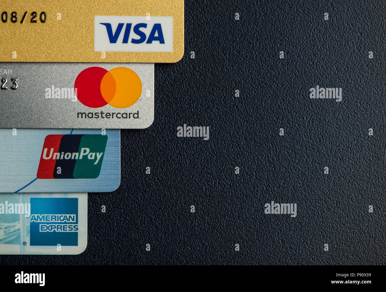 Kreditkarten Visa Master Card Union Zahlen Und American Express Stockfotografie Alamy