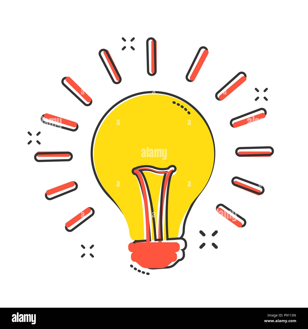 Vektor cartoon halogen Glühbirne Symbol im Comic-stil. Glühlampe schild  Abbildung Piktogramm. Idee business splash Wirkung Konzept  Stock-Vektorgrafik - Alamy