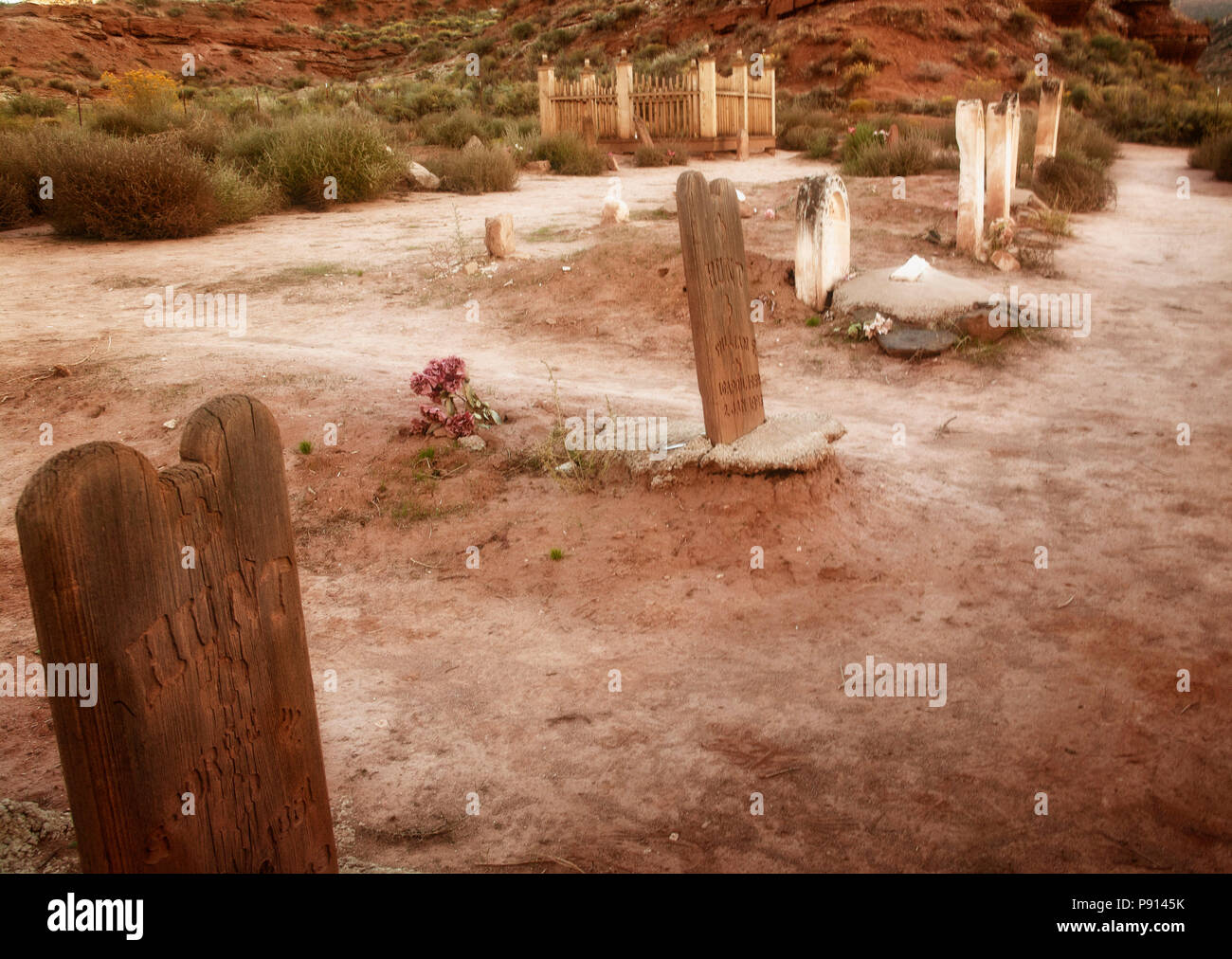 Ein Siedler Friedhof bei Grafton, Utah. Stockfoto