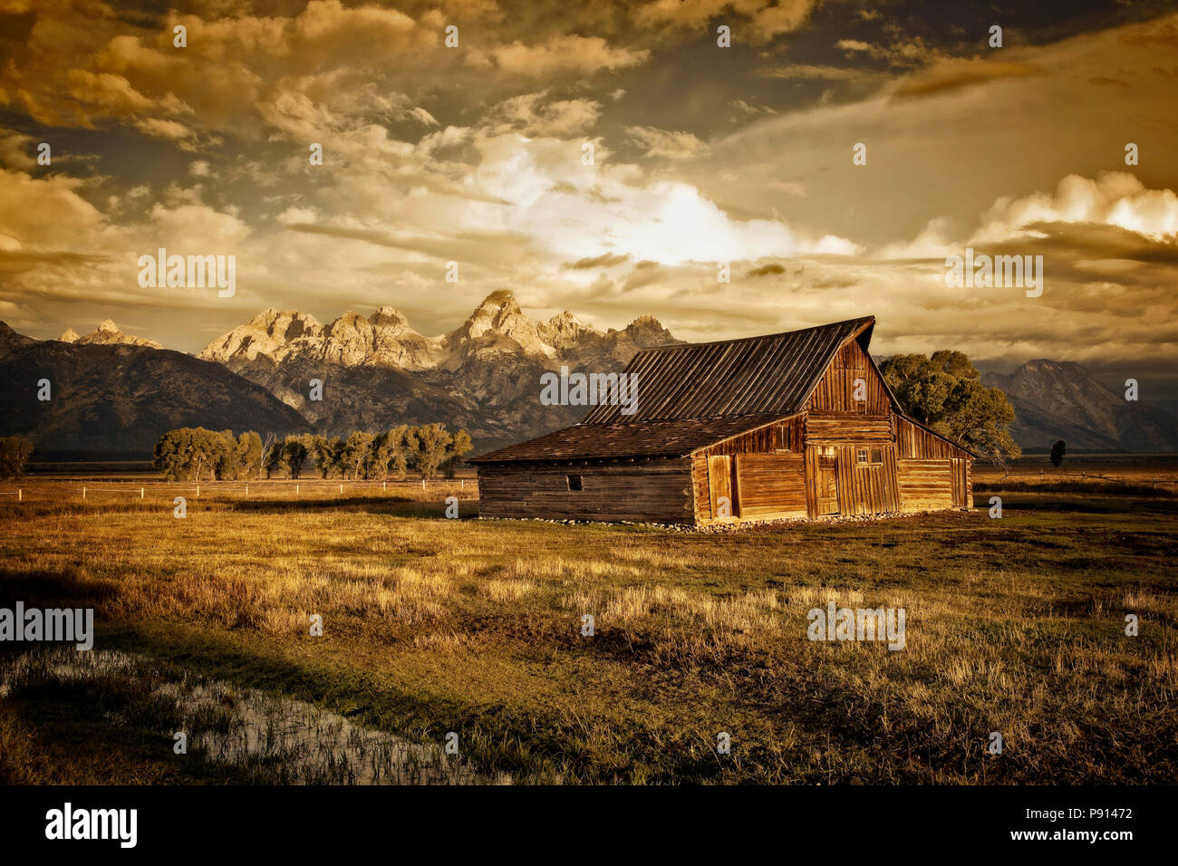 Die Thomas Moulton Scheune auf Mormone Zeile in der Nähe von Grand Teton National Park. Wyoming. Stockfoto