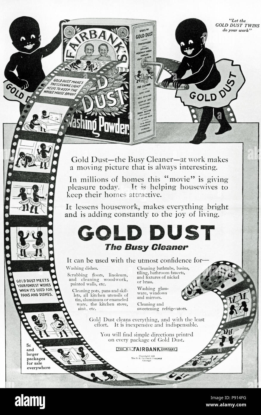 Vintage Werbung von 1916 der Goldstaub Zwillinge, Goldie und staubig, Waschmittel aus der Fairbank Unternehmen. Stockfoto