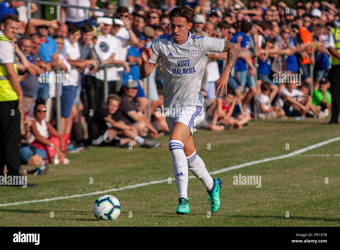 Cameron Coxe von Cardiff City in Aktion gegen Taffs gut. Taffs gut gegen Cardiff City Freundschaftsspiel im Rhiw'r DDAR Stadion am 6th Aug 19. Stockfoto