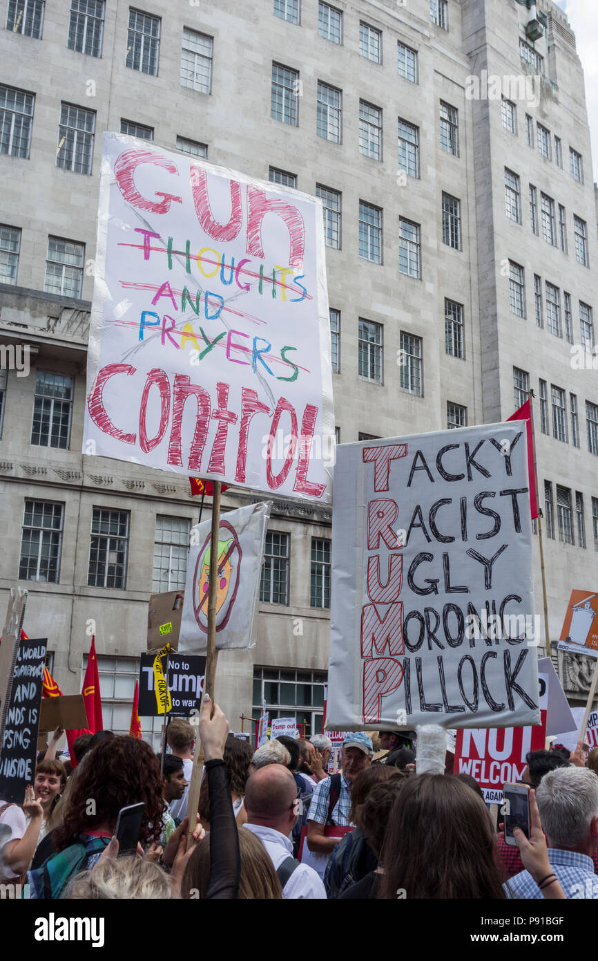 London, England, UK. 13. Juli, 2018. Demonstranten in London, um gegen Donald Trump Besuch in Großbritannien © Benjamin John/Alamy Leben Nachrichten. Stockfoto